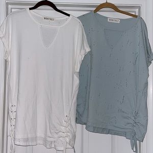 Montrez powder blue and white “holey” shirts